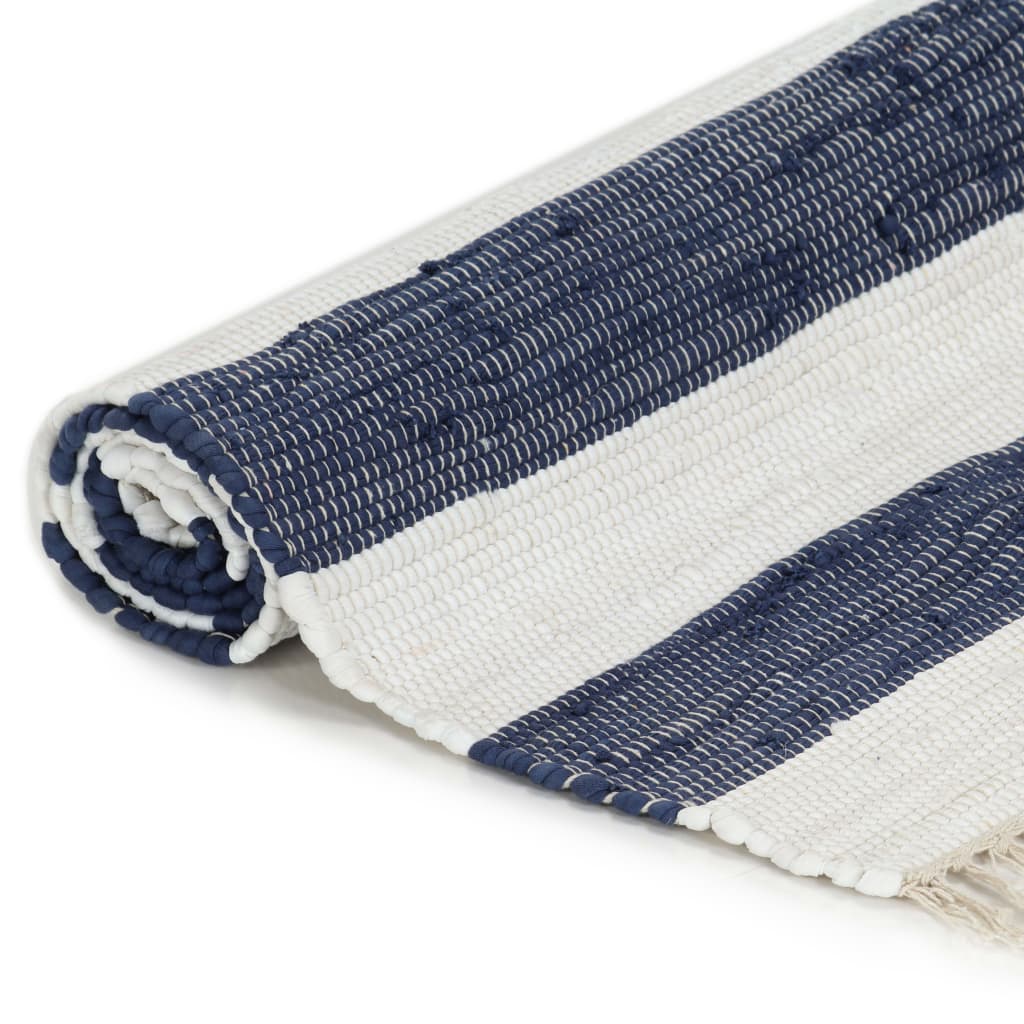 Handgewebter Chindi-Teppich Baumwolle 80 x 160 cm Blau und Weiß | Stepinfit
