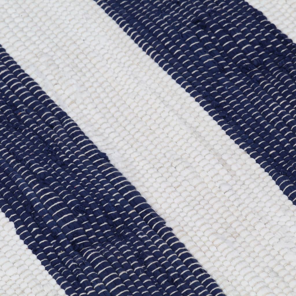 Handgewebter Chindi-Teppich Baumwolle 80 x 160 cm Blau und Weiß | Stepinfit