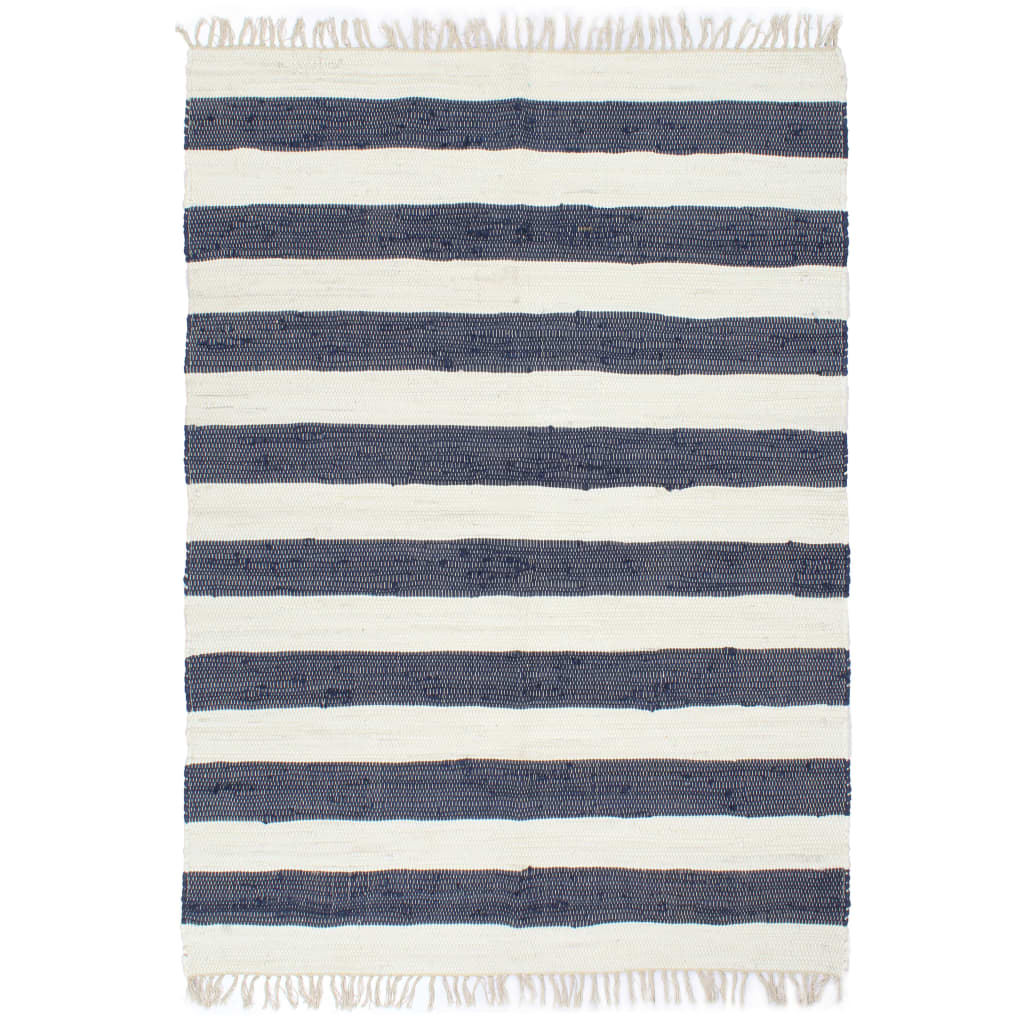 Handgewebter Chindi-Teppich Baumwolle 120x170cm Blau und Weiß