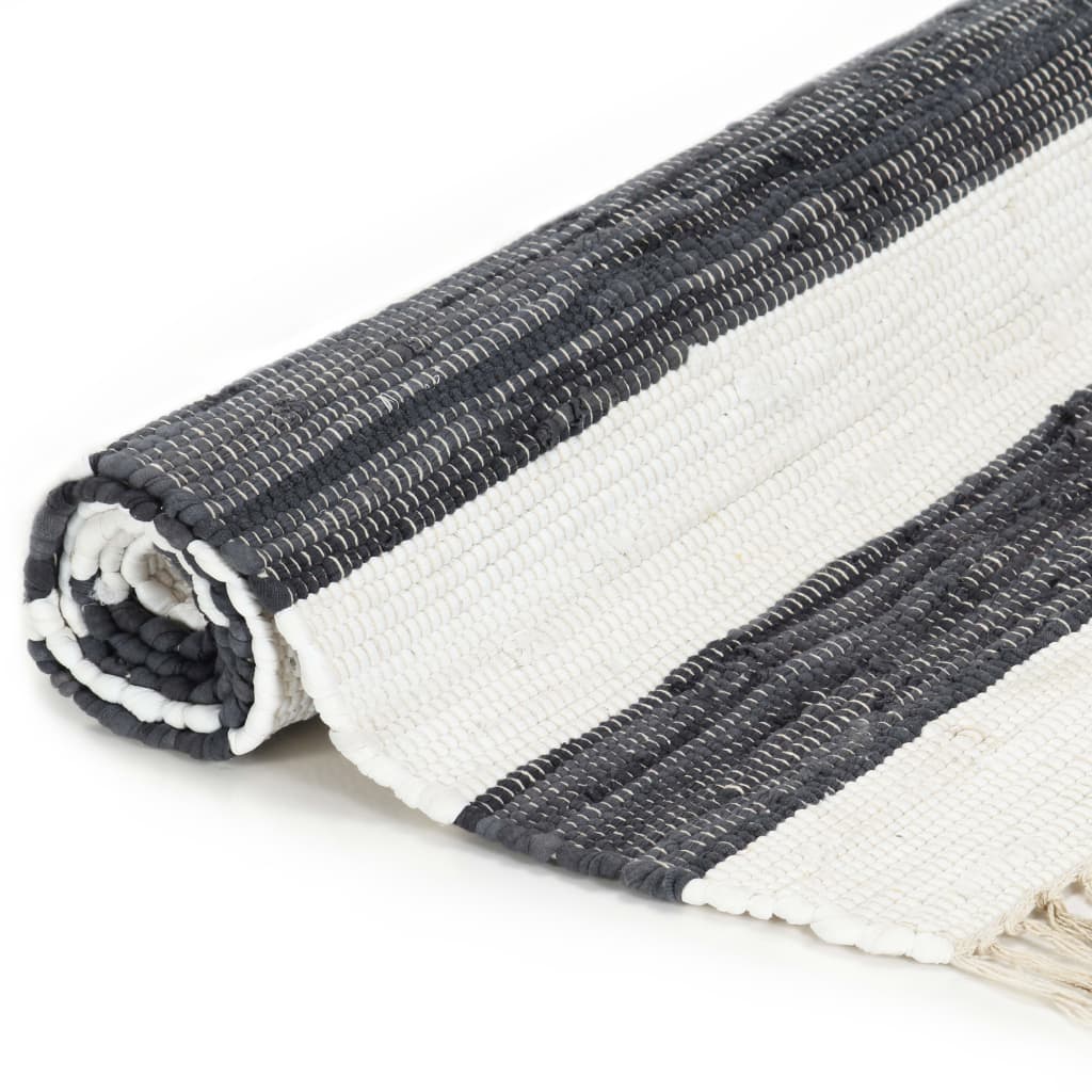 vidaXL Ručne tkaný koberec Chindi antracitovo-biely 160x230 cm bavlnený