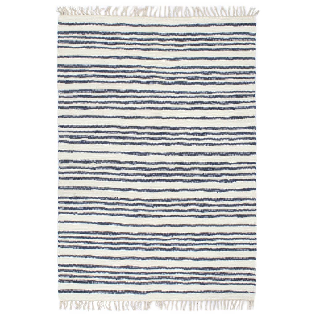 Handgewebter Chindi-Teppich Baumwolle 80 x 160 cm Blau und Weiß