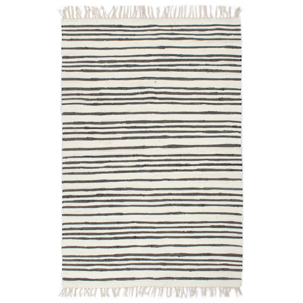 Handgewebter Chindi-Teppich Baumwolle 80x160cm Anthrazit Weiß