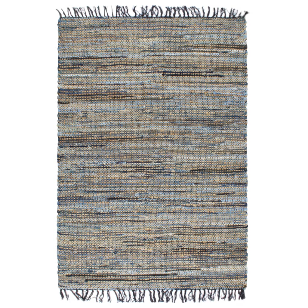 Handgewebter Chindi-Teppich Denim Jute 160 x 230 cm Mehrfarbig