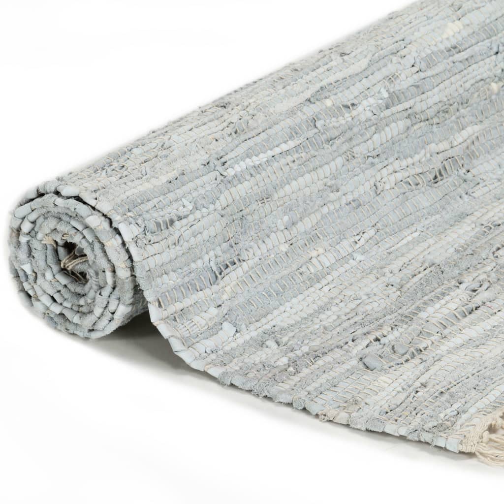 vidaXL Ręcznie tkany dywanik Chindi, skóra, 80x160 cm, jasnoszary