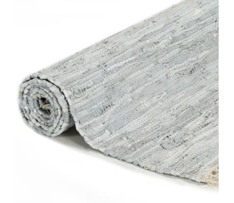 vidaXL Ръчно тъкан Chindi килим, кожа, 80x160 см, светлосив