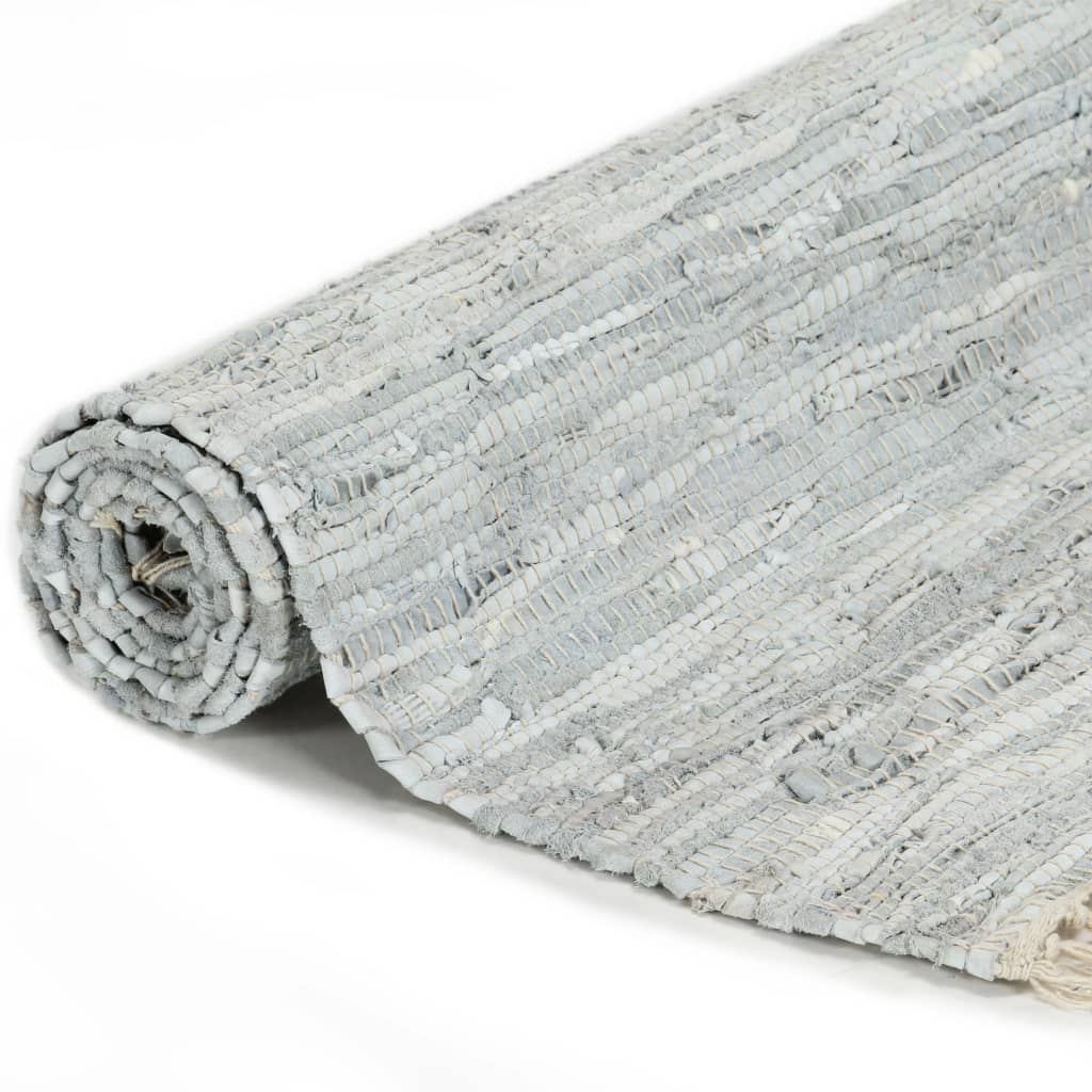 vidaXL Tapis Chindi tissé à la main Cuir 190 x 280 cm Gris clair