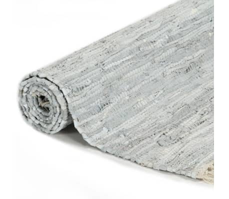 vidaXL Handgewebter Chindi-Teppich Leder 190x280 cm Hellgrau