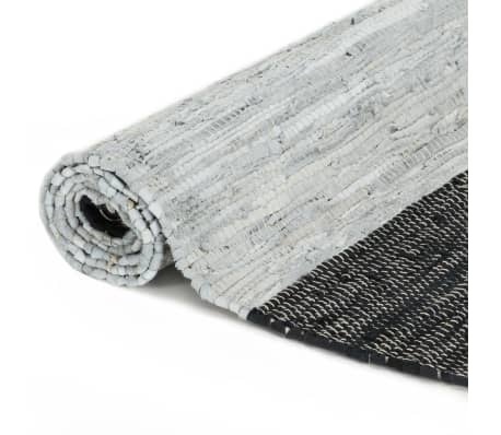 vidaXL Ръчно тъкан Chindi килим, кожа, 190x280 см, светлосиво и черно