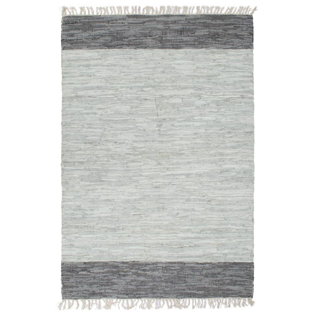 Handgewebter Chindi-Teppich Leder 80x160 cm Grau