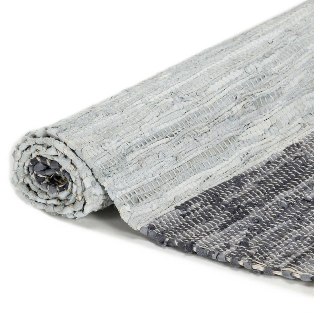 vidaXL Tapis Chindi tissé à la main Cuir 80 x 160 cm Gris