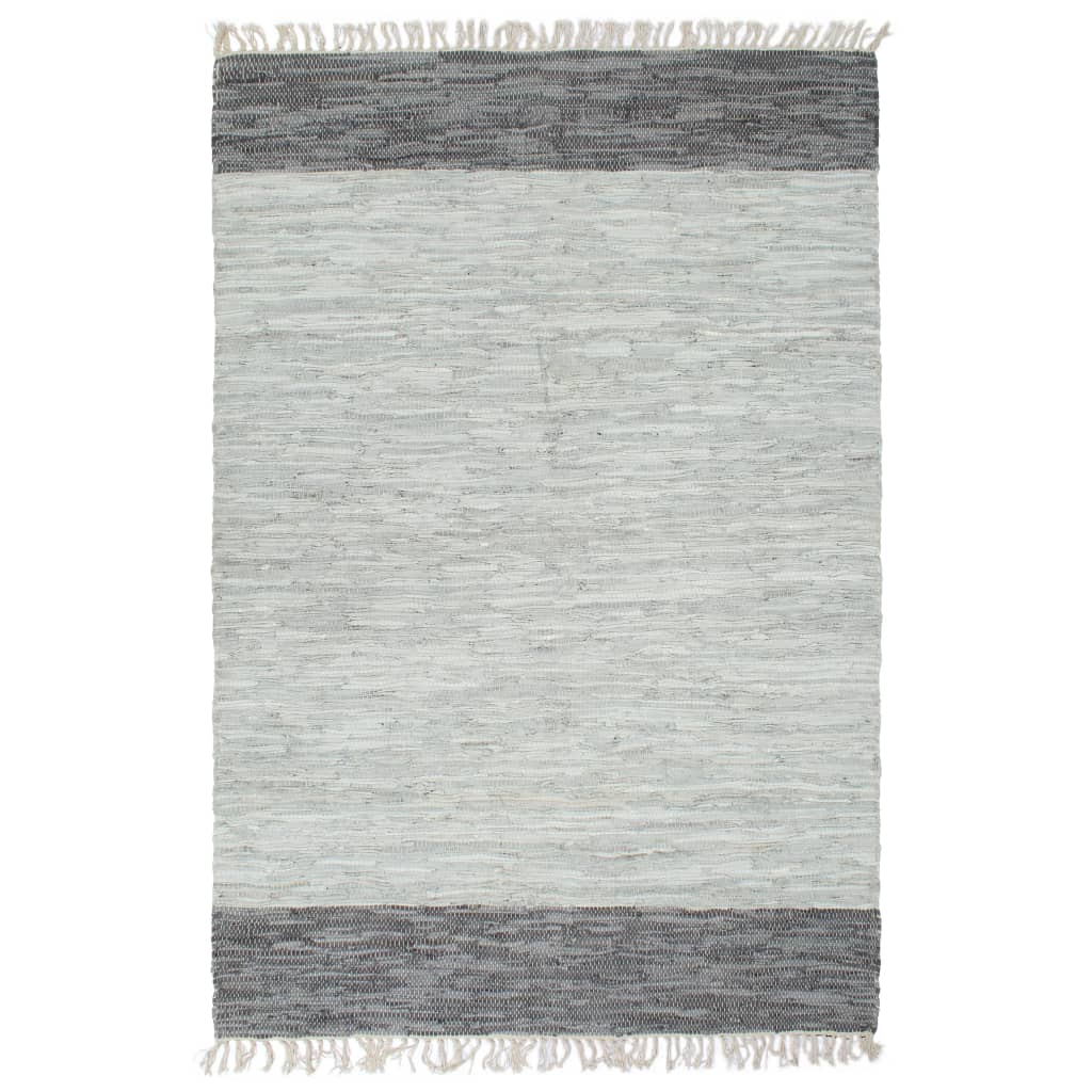 Handgewebter Chindi-Teppich Leder 160x230 cm Grau