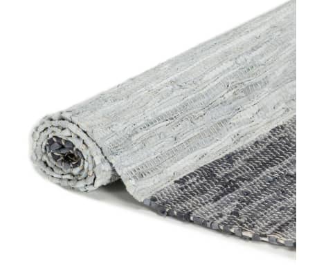 vidaXL Handgewebter Chindi-Teppich Leder 160x230 cm Grau