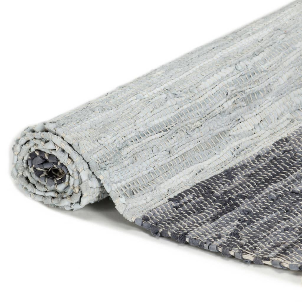 vidaXL Chindi paklājs, pelēks, 190x280 cm, pīts ar rokām, āda