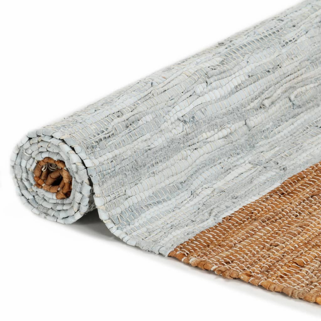 vidaXL Tapis Chindi tissé à la main Cuir 80x160 cm Gris clair et brun