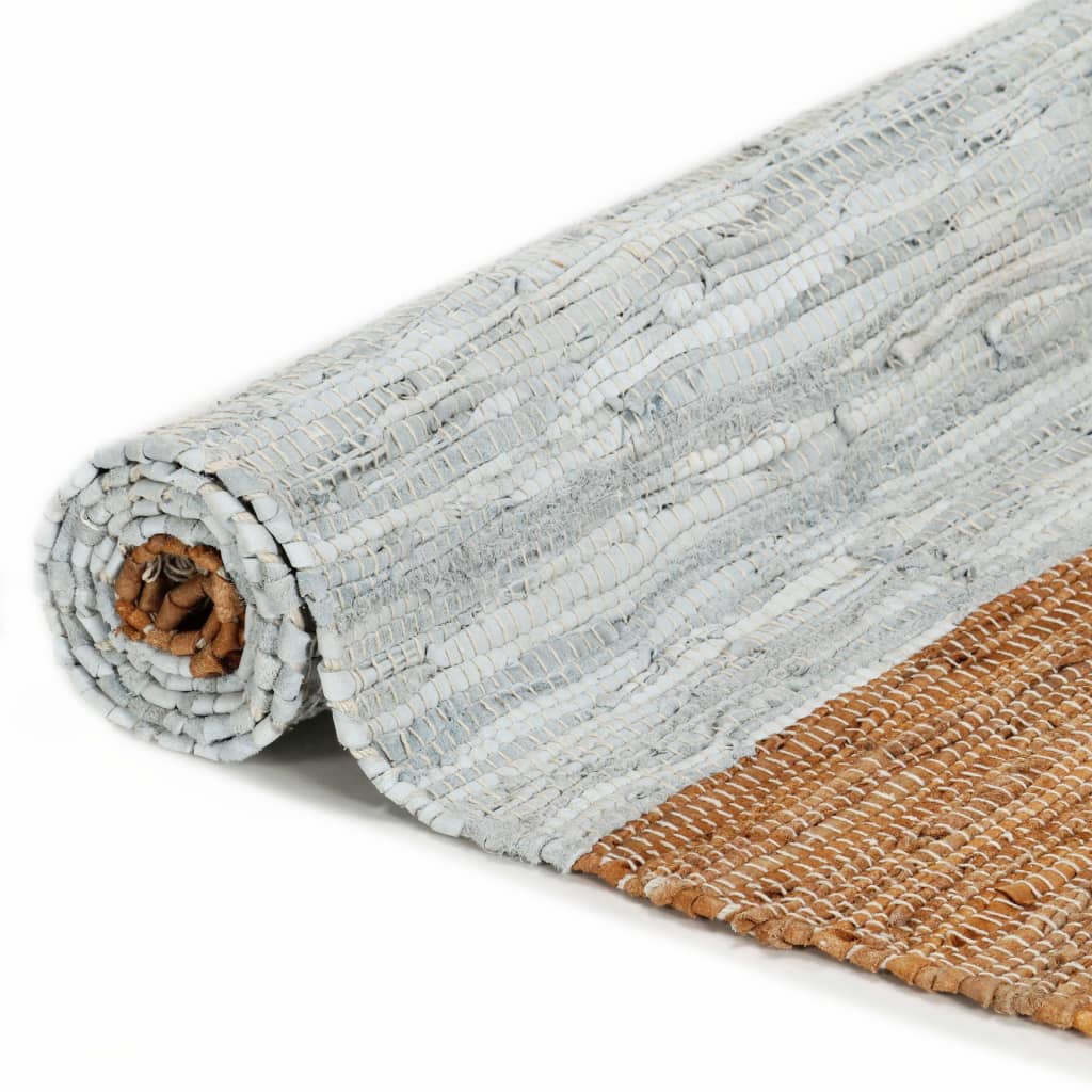 

vidaXL Vloerkleed chindi handgeweven 160x230 cm leer lichtgrijs en tan