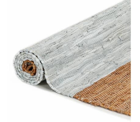 vidaXL Ръчно тъкан Chindi килим кожа 160x230 см светлосиво жълтокафяво