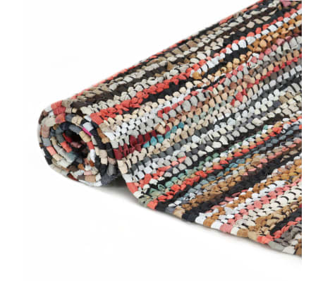 vidaXL Handgewebter Chindi-Teppich Leder 80 x 160 cm Mehrfarbig