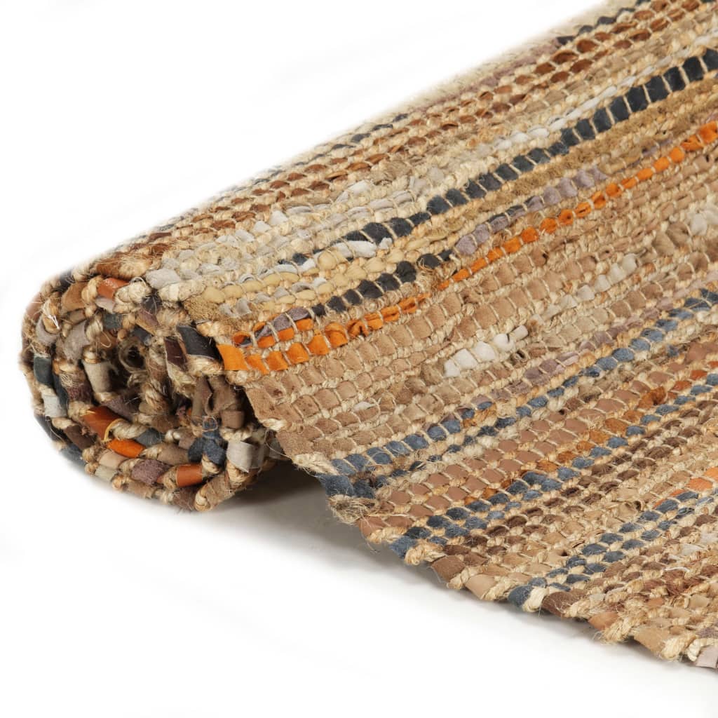 

vidaXL Vloerkleed chindi handgeweven 80x160 cm leer jute tan