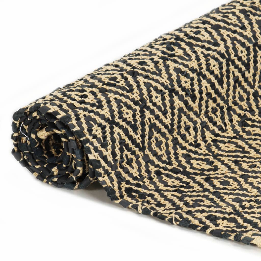 vidaXL Ručně tkaný koberec Chindi kůže bavlna 80 x 160 cm černý