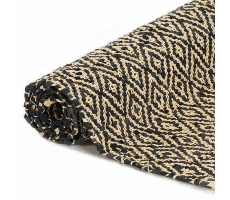 vidaXL håndvævet chindi-tæppe læder bomuld 160 x 230 cm sort