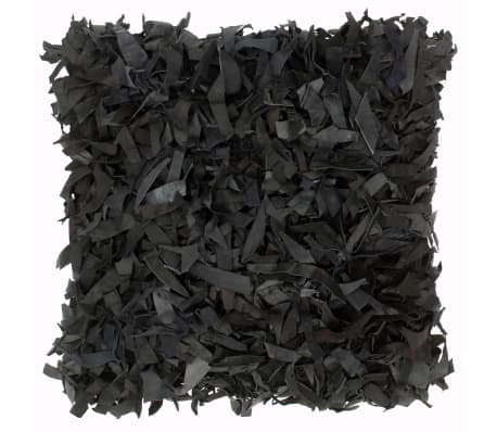 vidaXL Pernuțe Shaggy, 2 buc., negru, 45x45 cm, piele și bumbac
