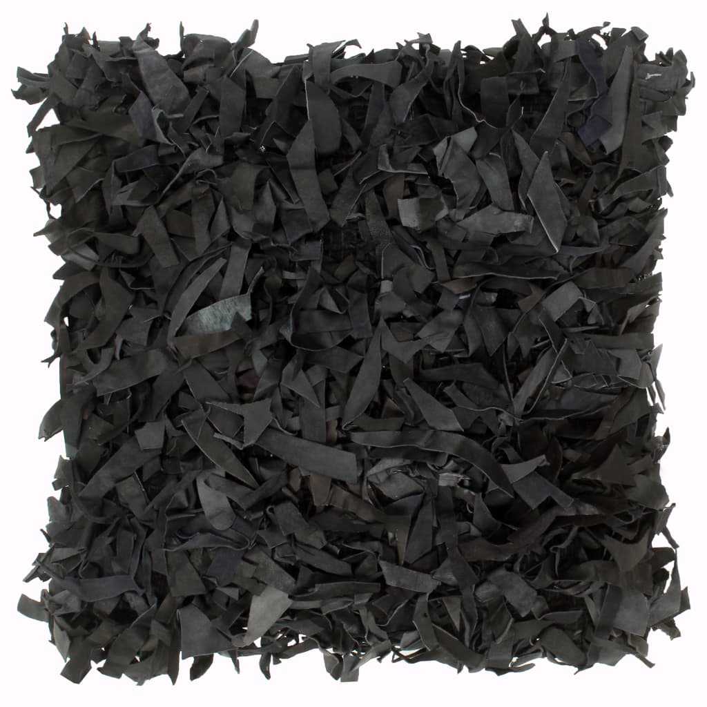 vidaXL Pernuță Shaggy, negru, 60×60 cm, piele și bumbac vidaXL