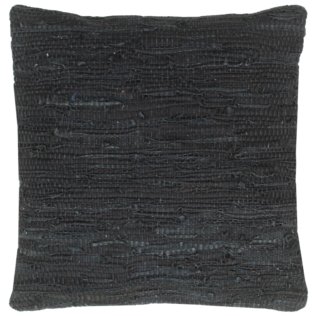 Kissen Chindi Schwarz 60 x 60 cm Leder und Baumwolle