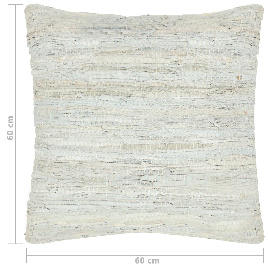 Polštář chindi světle šedý 60 x 60 cm kůže a bavlna
