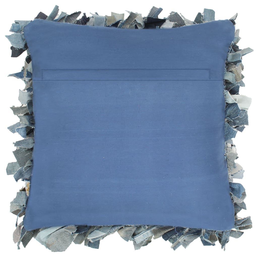 vidaXL Almofadão 60x60 cm denim shaggy couro e algodão azul