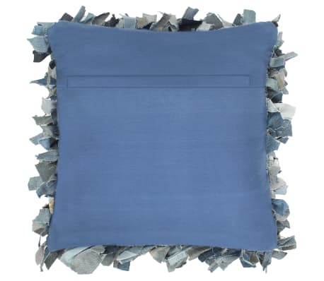 vidaXL Almofadão 60x60 cm denim shaggy couro e algodão azul