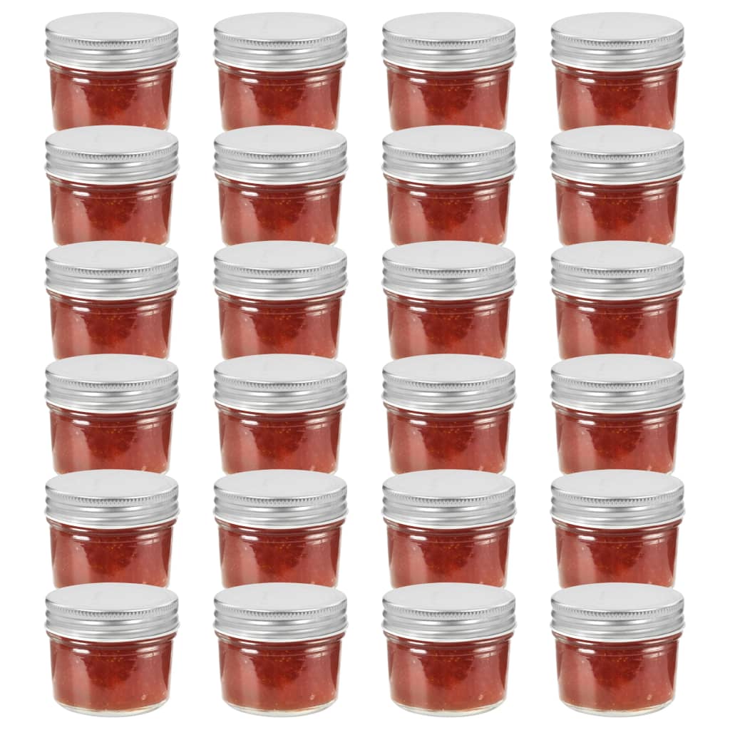 24 pcs Pots à confiture avec couvercles argentés Verre 110 ml