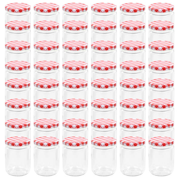 vidaXL klaasist moosipurgid valge ja punase kaanega 48 tk, 230 ml