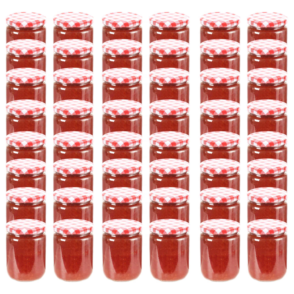 Borcane de sticlă pentru gem capac alb și roșu, 48 buc, 230 ml