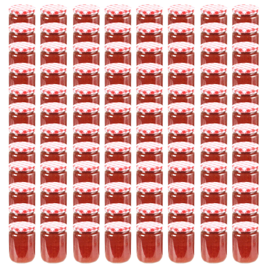 vidaXL Borcane de sticlă pentru gem capace alb & roșu 96 buc. 230 ml 