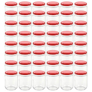 vidaXL klaasist moosipurgid punaste kaantega 48 tk, 230 ml