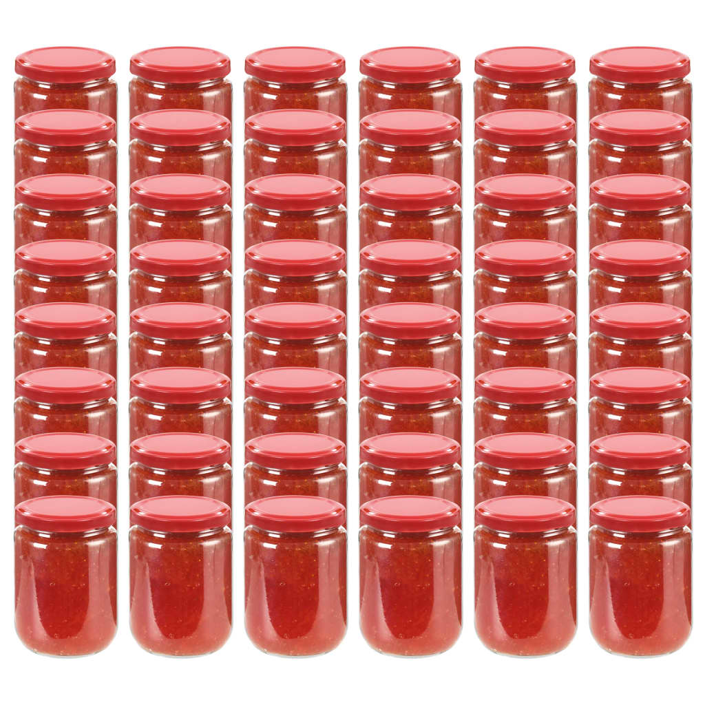vidaXL Borcane din sticlă pentru gem, capac roșu, 48 buc., 230 ml vidaXL
