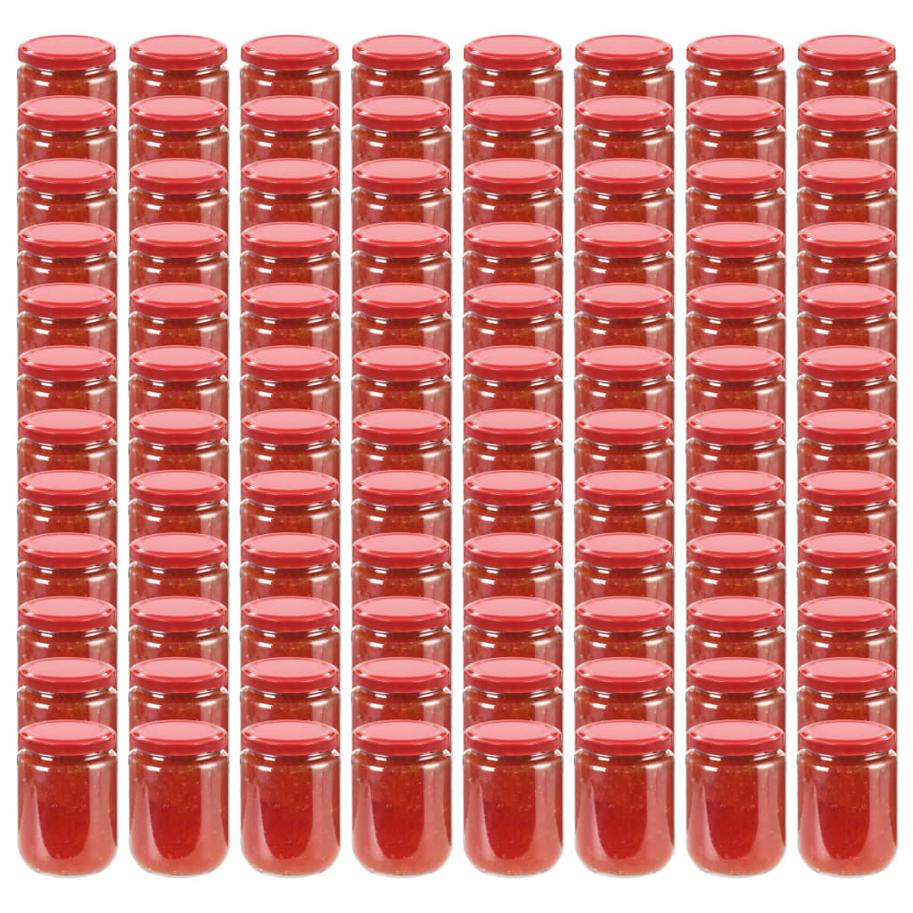 vidaXL Borcane din sticlă pentru gem, capace roșii, 96 buc., 230 ml poza vidaxl.ro