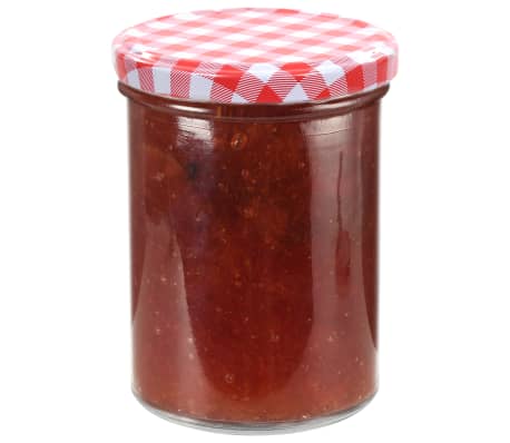 vidaXL 24 pcs Pots à confiture Couvercle blanc et rouge Verre 400 ml