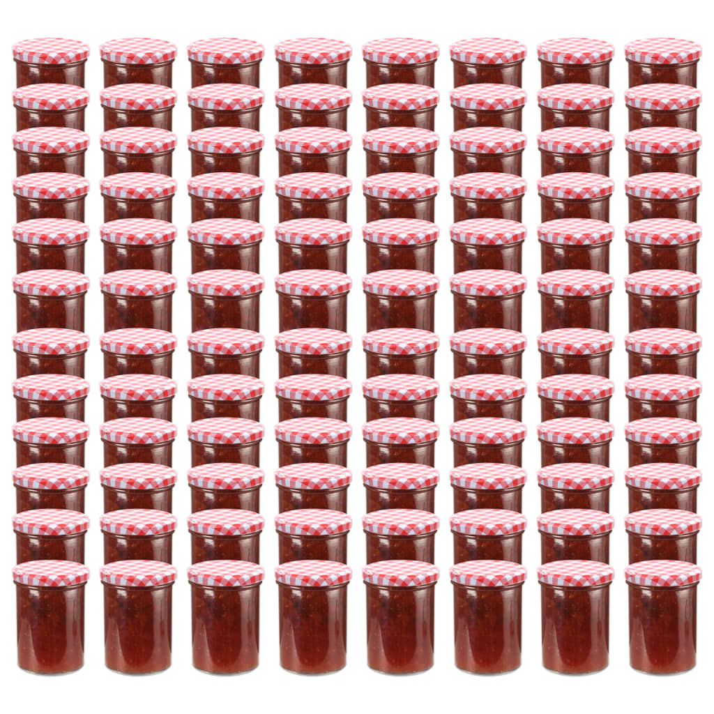 vidaXL Lasiset hillopurkit valkopunaisilla kansilla 96 kpl 400 ml