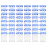 vidaXL Jampotten met wit met blauwe deksels 48 st 400 ml glas