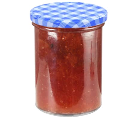 vidaXL Pots à confiture Couvercle blanc et bleu 96 pcs Verre 400 ml