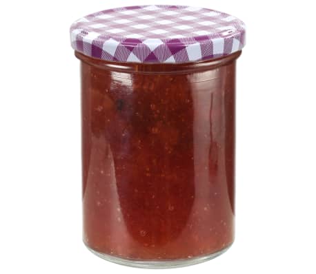 vidaXL 24 pcs Pots à confiture Couvercle blanc et violet Verre 400 ml