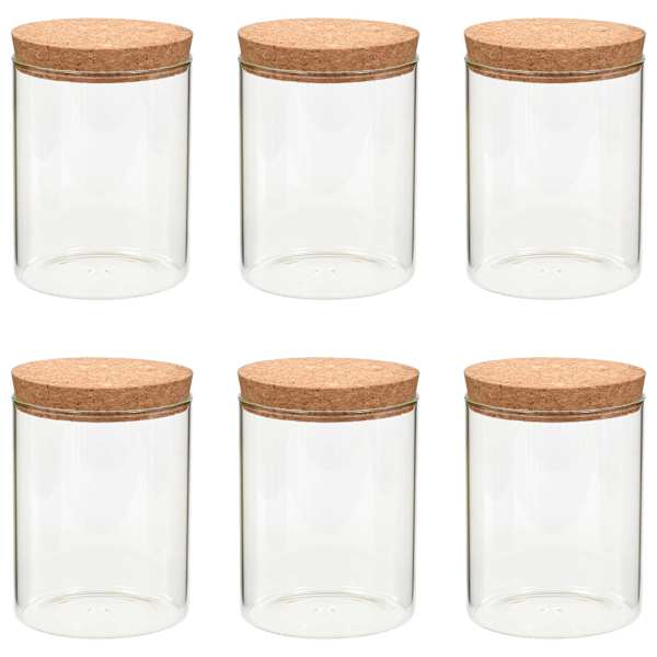 vidaXL korgist kaanega klaasist s&auml;ilituspurgid 6 tk, 650 ml