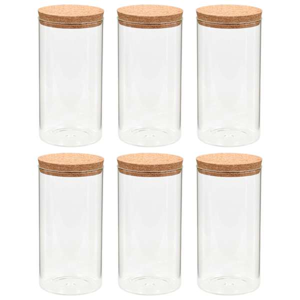 vidaXL korgist kaanega klaasist s&auml;ilituspurgid 6 tk, 1400 ml