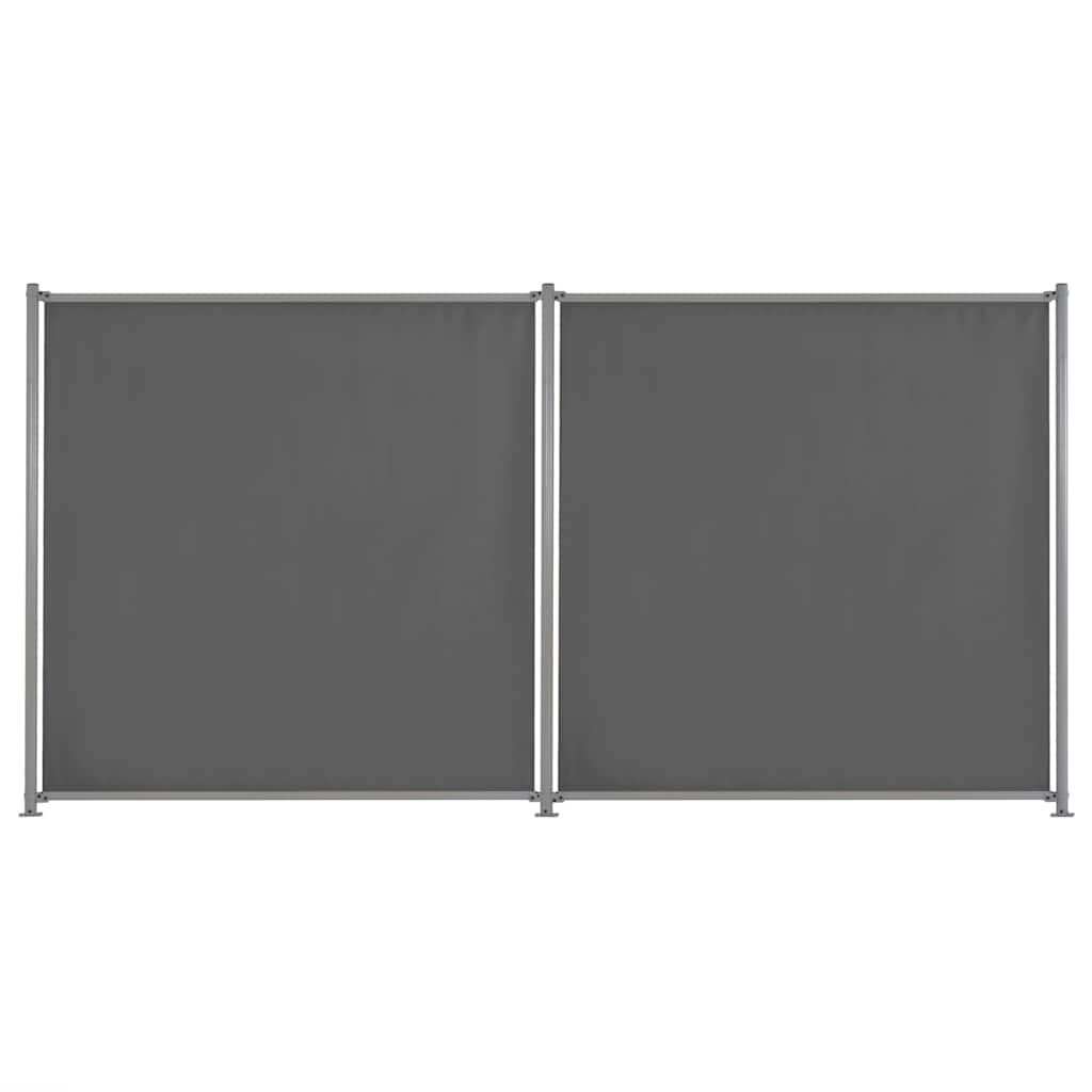 Two anthracite fabric fence panels, 360x180 cm each, front view on a white background.
