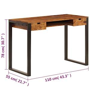 Psací stůl 110 x 55 x 78 cm masivní akácie a ocel - obrázek 8