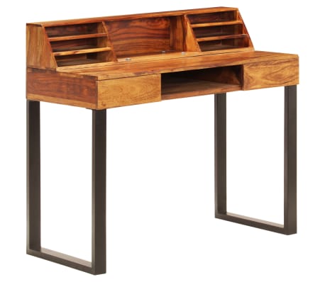 Vidaxl Desk 43 3 X19 7 X37 Solid Sheesham Wood And Steel Vidaxl Com