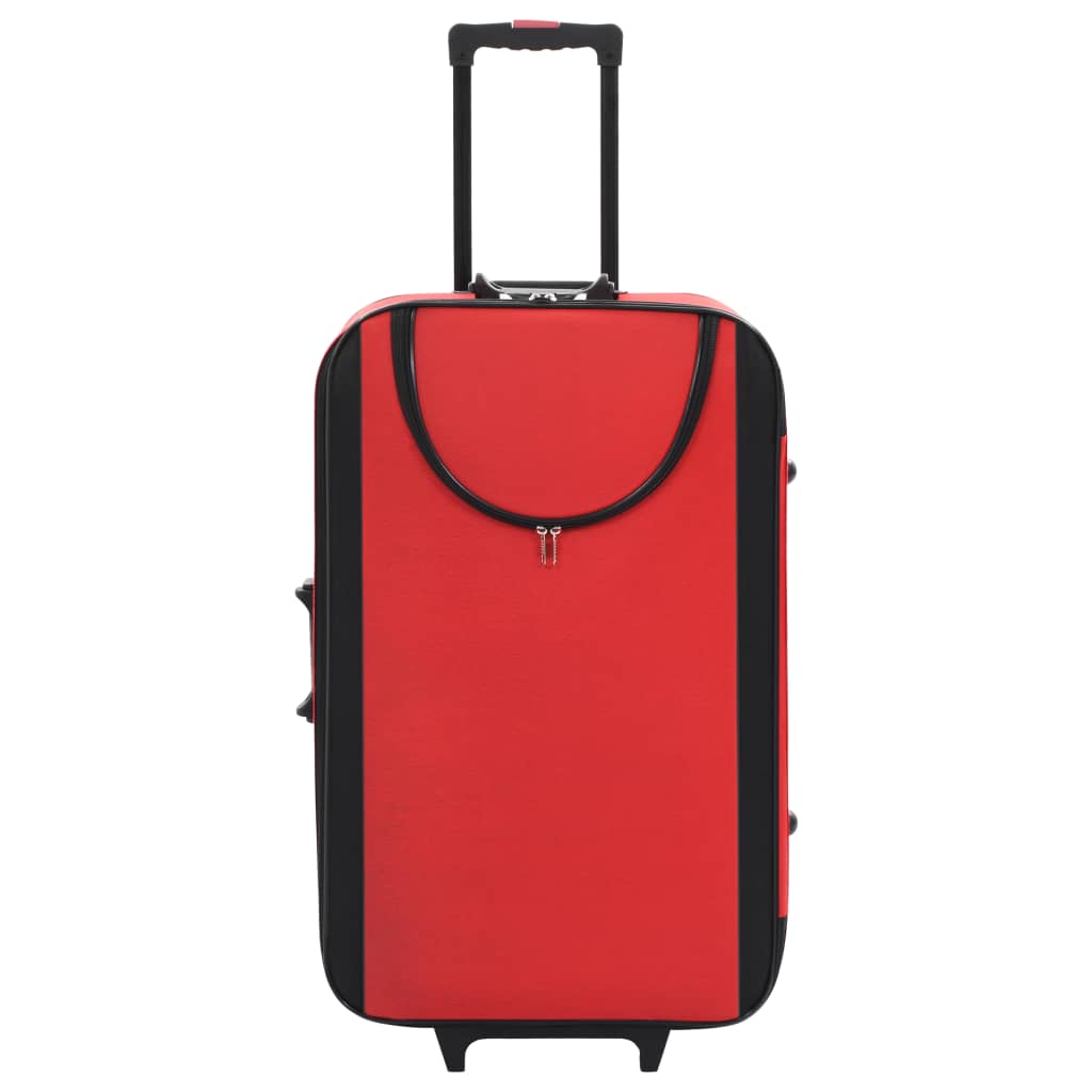 3 db piros puhafalú Oxford-szövetes gurulós bőrönd 