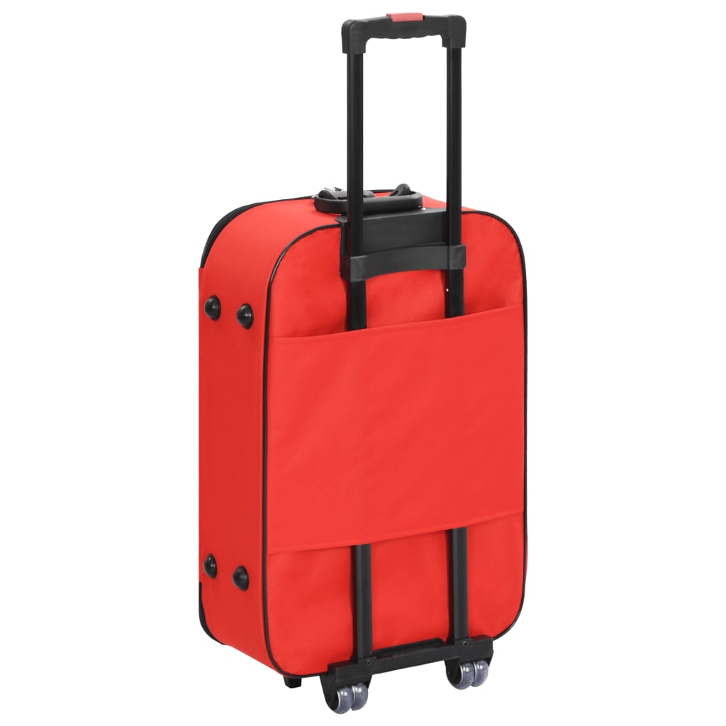 3 db piros puhafalú Oxford-szövetes gurulós bőrönd 