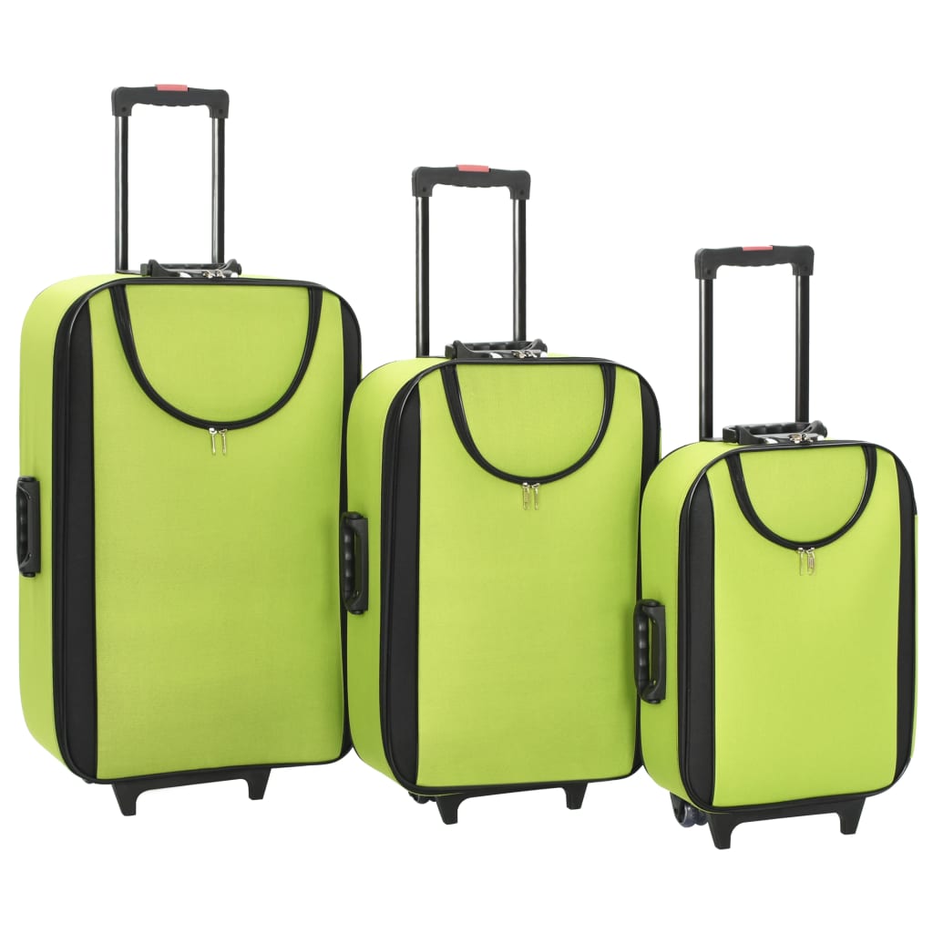 3 db zöld puhafalú Oxford-szövetes gurulós bőrönd 